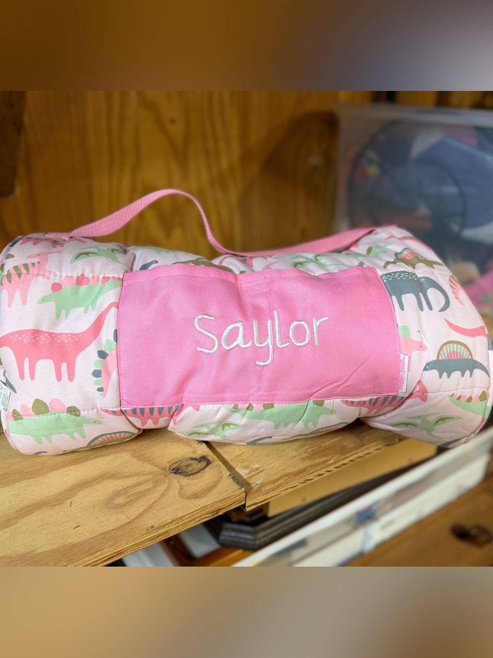Personalized Pink Dinosaur Kids Neck Pillow with Handle